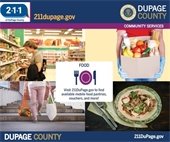 Photos of food pantries to highlight that residents can call 2-1-1 for help.