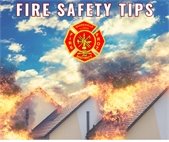 A photo of a house fire to promote fire safety tips from the fire department.