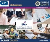 A photo collage showing people at work to promote DuPage 211's job hunting resources.