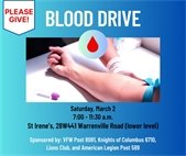 A photo of a blood donor promoting a community blood drive on Saturday, March 2.
