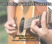 A photo of a person playing the guitar to promote an Open Mic event at Warren Tavern on November 16.
