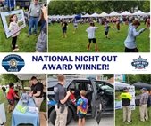 A collage of photos of the community and police enjoying National Night Out at Cerny Park.