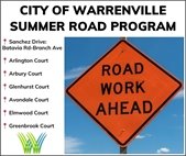 A photo of a sign that says "Road work ahead" to promote the City's 2025 summer road project.