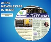 A graphic showing the cover of the April Hometown Happenings newsletter from the City.