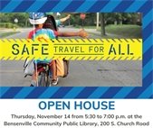 A photo of bicyclists on the road to promote a Safe Travel for All Open House November 14.