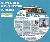 A graphic showing the front page of the November City newsletter, Hometown Happenings.