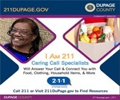 A graphic promoting DuPage County's 211 information service.