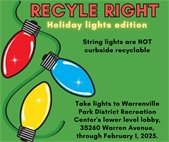 A graphic of a string of red, blue, and yellow holiday lights to promote recycling non-working lights at the park district.