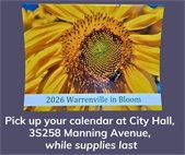 A sunflower for the cover of the 2026 City of Warrenville events calendar produced by Warrenville in Bloom.