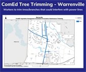 A map showing where ComEd will trim trees during the next three months.