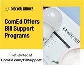 A photo of a light bulb and electric bill to promote ComEd bill support programs in summer.