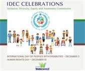 A photo of people with different physical abilities (using a wheelchair or walker or cane, vision impaired, for example) to highlight International Day of Peoples with Disabilities.