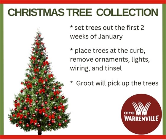 A graphic of a Christmas tree to promote putting trees out for garbage collection the first two weeks in January.