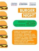 A flyer promoting Burger Night March 26 at the Warrenville Veteran's Center.
