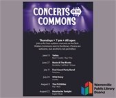 A graphic that shows the schedule for the 2024 Concerts on the Commons.