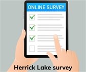 A graphic that says "online survey" to encourage residents to answer questions about Herrick Lake.