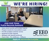 A photo of a police records assistant at work for a job ad seeking a new assistant.