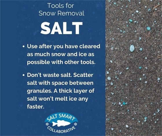 A photo of salt on a sidewalk to educate the public about using less salt to melt ice.