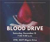 Warrenville Lions Club Blood Drive Saturday, December 13, 7:00-11:00 AM, VFW, 3S371 Mignin Drive.