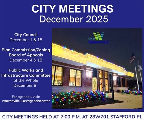 City of Warrenville public meeting schedule for December 2025.