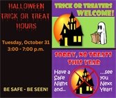 A photo of Trick or Treat signs for Halloween.