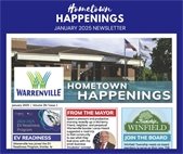 The front page of the January 2025 Hometown Happenings, the City's monthly newsletter.