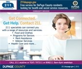 A photo of a woman wearing a headset to take calls for the county's 211 assistance line.