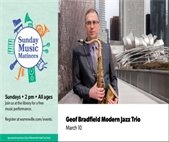 A photo of Geof Bradfield, who will perform at the Sunday Music Matinee March 10.