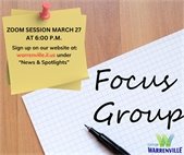 An image of a sticky note on a desk that announces the March 27 citizen focus group on Zoom.