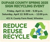 A graphic for a yard sign recycling event April 11 and 12, 2025.