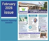 Cover of the February issue of the City newsletter Hometown Happenings with Mayor's column and other articles.