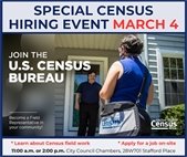A photo of U.S. Census field workers to promote a hiring session at City Hall February 12.