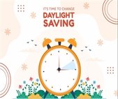 A graphic that shows it's time to change clocks, or spring forward one hour.