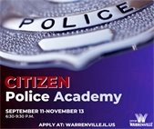 A graphic of a police badge to promote the Citizen Police Academy in September.