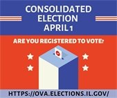 A graphic of a ballot box to promote the April 1, 2025 Consolidated Election.