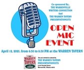 A graphic of a microphone to promote the Warren Tavern Open Mic Night April 12. 
