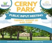 A graphic of Cerny Park to promote a public input meeting August 20 to discuss park improvements.