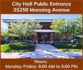 City Hall's public entrance is 3S258 Manning Avenue and open to the public Monday through Friday, 8:00 a.m. to 12:00 p.m.