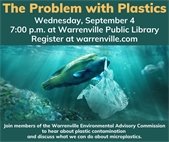A photo of a fish caught in a plastic bag to promote an upcoming program "The Problem with Plastics."