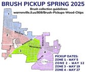 A graphic of the City's pickup zones for brush collection.
