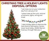 A photo of a Christmas tree and holiday lights.