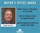 A photo of Mayor Johnson to let the community know about his office hours Mondays at City Hall.