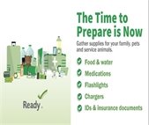 A graphic from ready.gov with a list of items you need in an emergency such as a flashlight, charger, and medications.