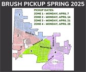 A map of the spring 2025 brush pickup schedule.
