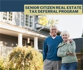 A photo of senior citizens in front of their home to promote DuPage County's tax relief program for seniors.