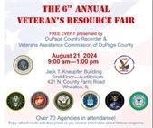 A flyer for the Veteran's Resource Fair, which is August 21, 2024 at 421 N. County Farm Road, Wheaton