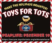 Toys for Tots donation deadline is December 10, 2025.