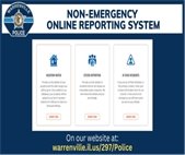 A graphic to promote the Police Department's Online Reporting System, which includes vacation watch.