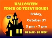 Halloween 2025 hours: Friday, October 31 from 3:00-7:00 p.m.