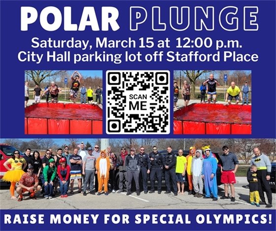 A photo of police and fire participating in the Polar Plunge to raise money for Special Olympics.